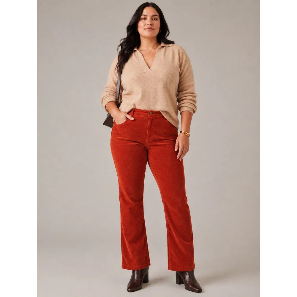 Coldwater Creek Rust Corduroy Straight Leg Pants Sz 16 Fallcore Preppy Academia